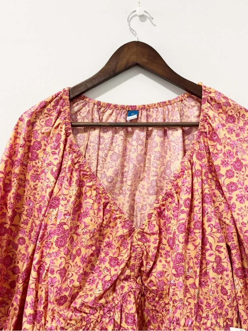 Old Navy Floral Puff-Sleeve Peplum Blouse Womens 2X‎ V-neck Smocked Cottagecore